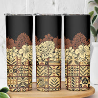 Niue Hiapo Motif Skinny Tumbler Tapa Classic - Black Ver LT7 - Polynesian Pride