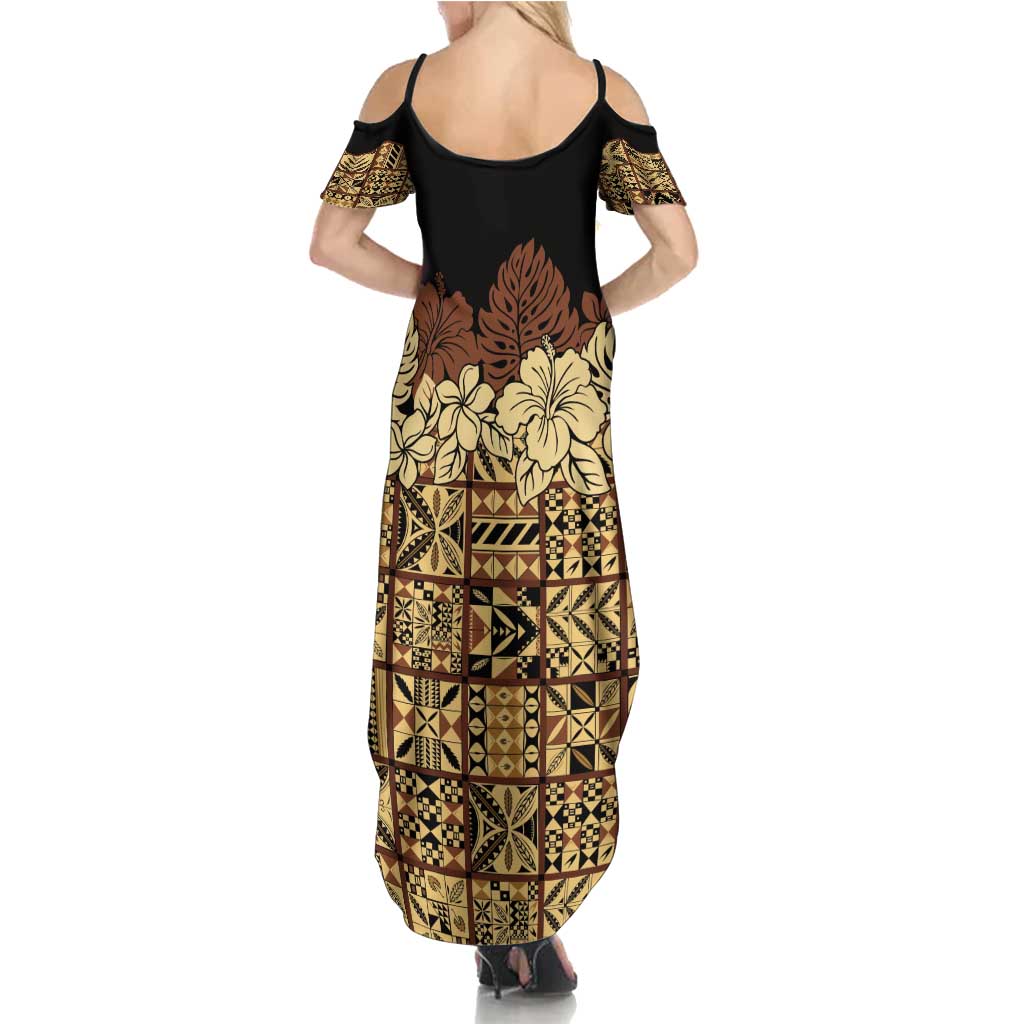 Niue Hiapo Motif Summer Maxi Dress Tapa Classic - Black Ver