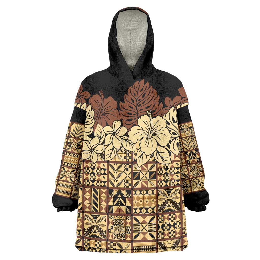 Niue Hiapo Motif Wearable Blanket Hoodie Tapa Classic - Black Ver