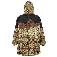 Niue Hiapo Motif Wearable Blanket Hoodie Tapa Classic - Black Ver LT7 - Polynesian Pride