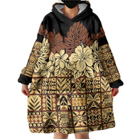 Niue Hiapo Motif Wearable Blanket Hoodie Tapa Classic - Black Ver LT7 - Polynesian Pride
