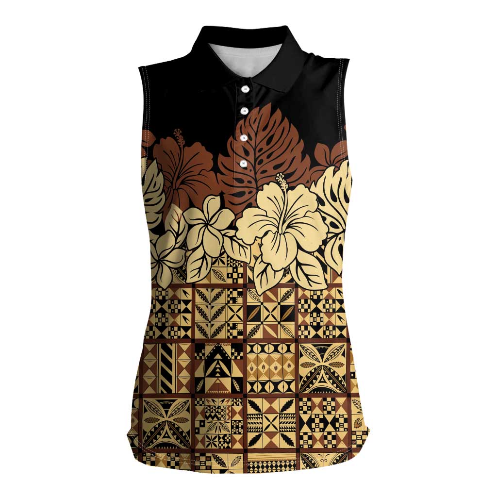 Niue Hiapo Motif Women Sleeveless Polo Shirt Tapa Classic - Black Ver