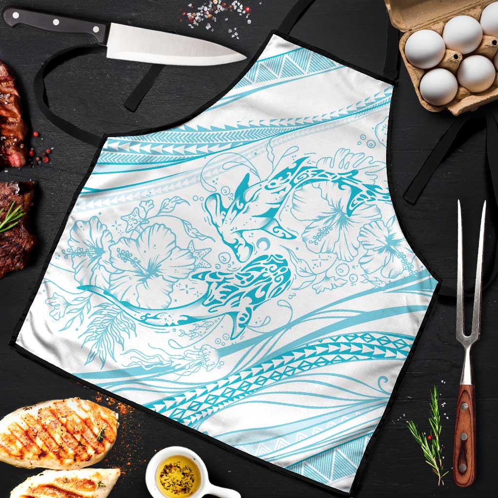 Sharks Couple Dreamy Polynesians Floral Sea Apron Turquoise LT7 Turquoise - Polynesian Pride