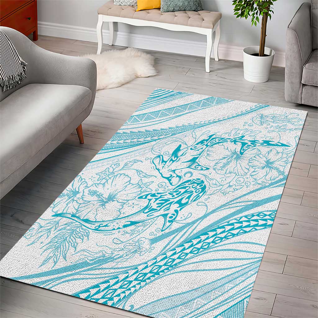 Sharks Couple Dreamy Polynesians Floral Sea Area Rug Turquoise LT7 - Polynesian Pride