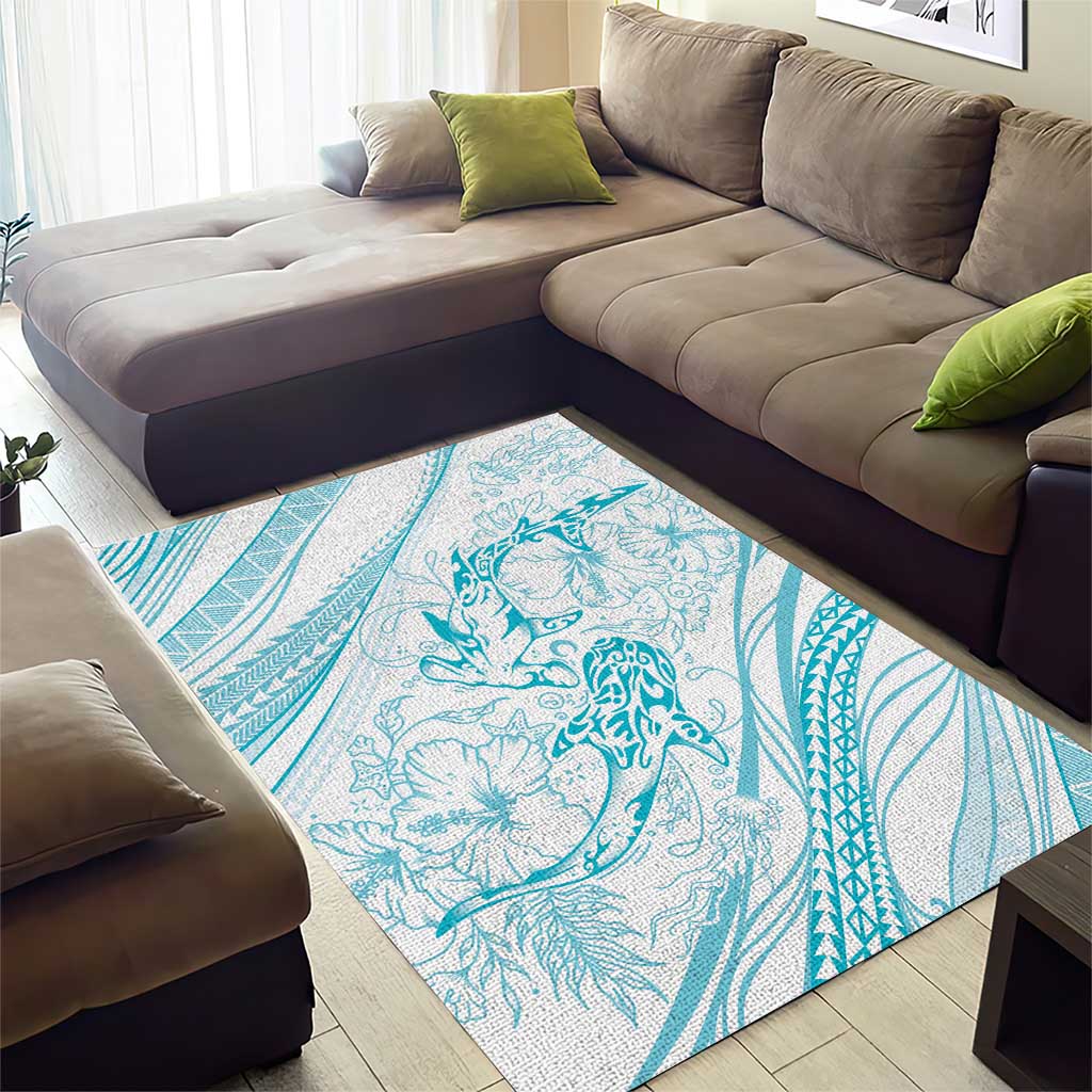 Sharks Couple Dreamy Polynesians Floral Sea Area Rug Turquoise LT7 - Polynesian Pride