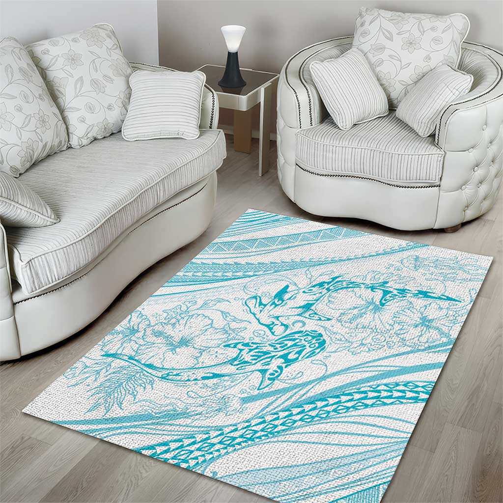 Sharks Couple Dreamy Polynesians Floral Sea Area Rug Turquoise LT7 - Polynesian Pride