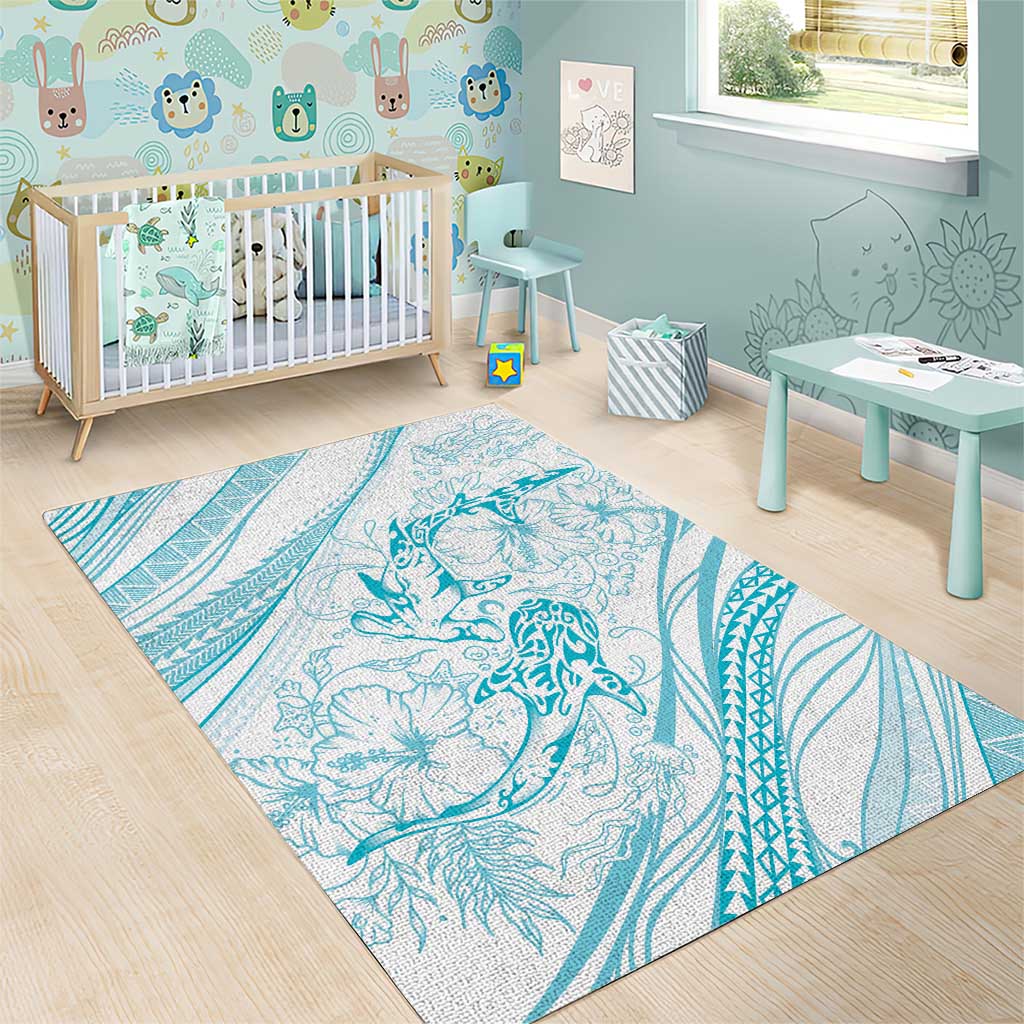 Sharks Couple Dreamy Polynesians Floral Sea Area Rug Turquoise LT7 - Polynesian Pride