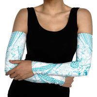 Sharks Couple Dreamy Polynesians Floral Sea Arm Sleeves Turquoise - Polynesian Pride