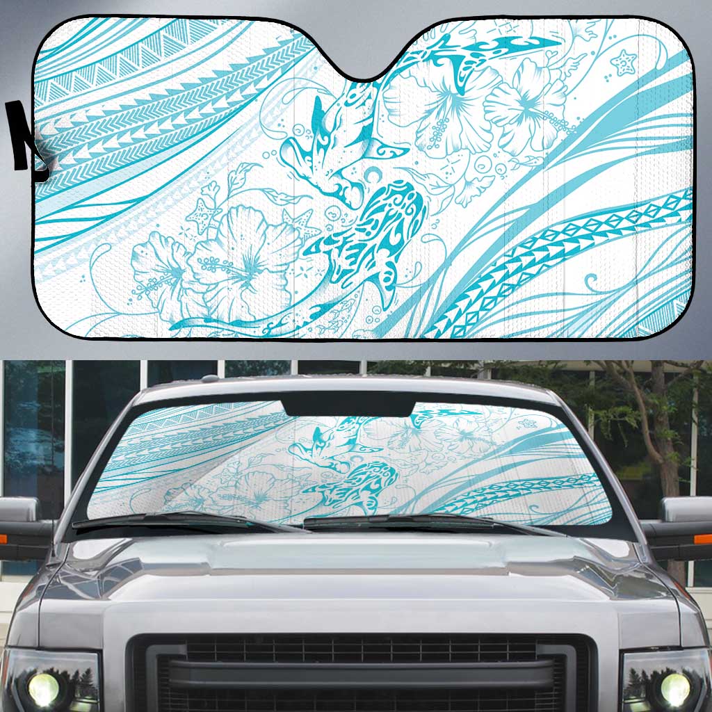 Sharks Couple Dreamy Polynesians Floral Sea Auto Sun Shade Turquoise LT7 Turquoise - Polynesian Pride