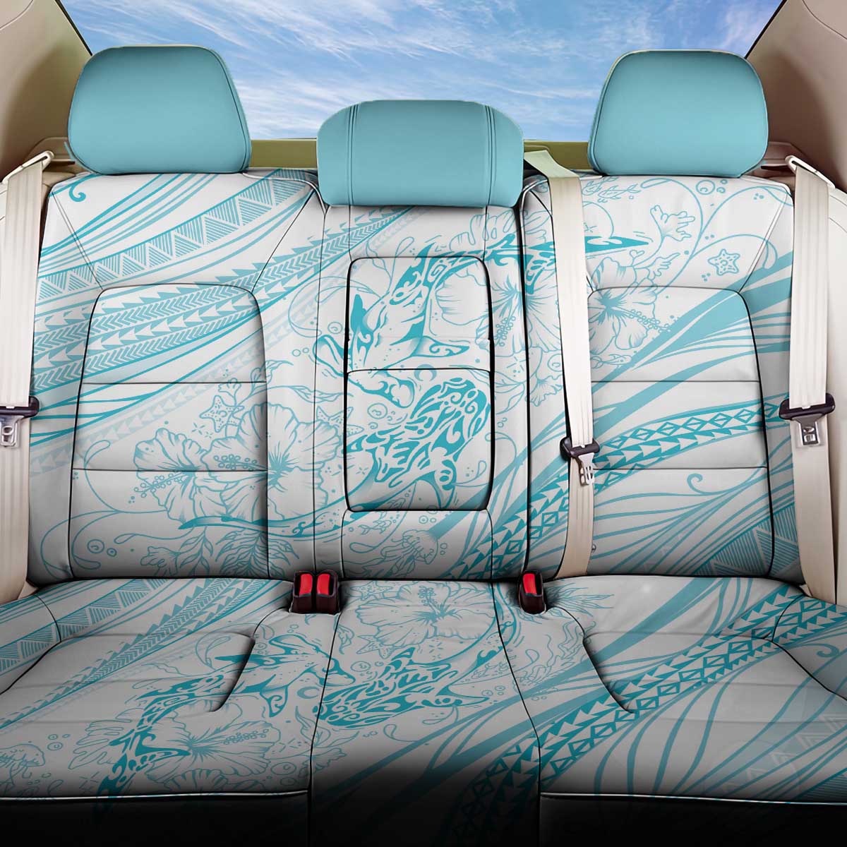 Sharks Couple Dreamy Polynesians Floral Sea Back Car Seat Cover Turquoise LT7 One Size Turquoise - Polynesian Pride
