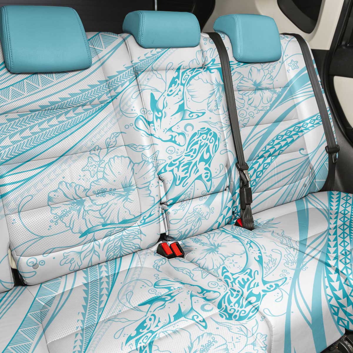 Sharks Couple Dreamy Polynesians Floral Sea Back Car Seat Cover Turquoise LT7 - Polynesian Pride