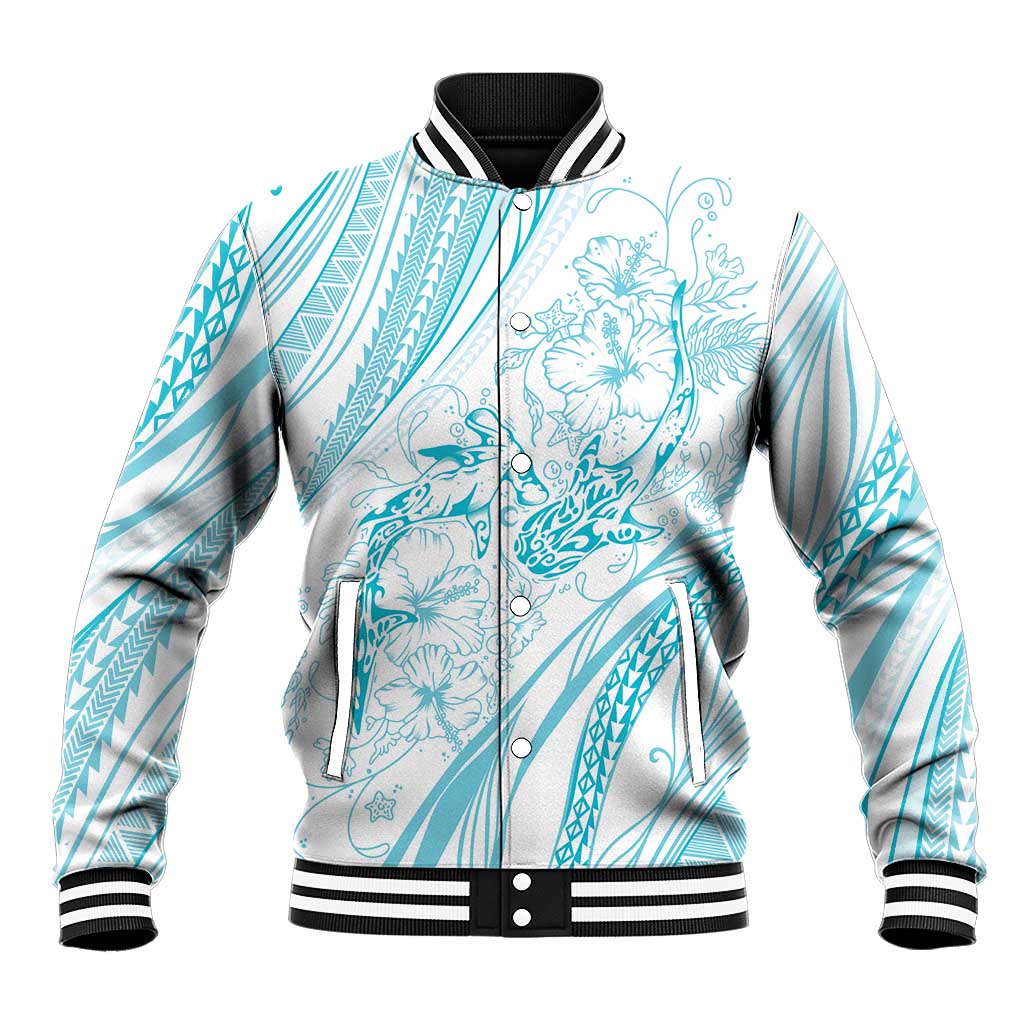 Sharks Couple Dreamy Polynesians Floral Sea Baseball Jacket Turquoise LT7 Unisex Turquoise - Polynesian Pride