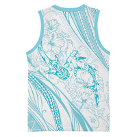 Sharks Couple Dreamy Polynesians Floral Sea Basketball Jersey Turquoise LT7 - Polynesian Pride