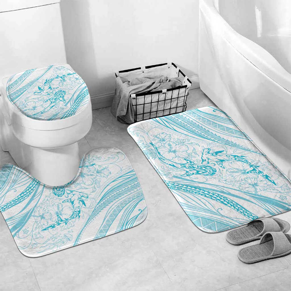 Sharks Couple Dreamy Polynesians Floral Sea Bathroom Set Turquoise - Polynesian Pride