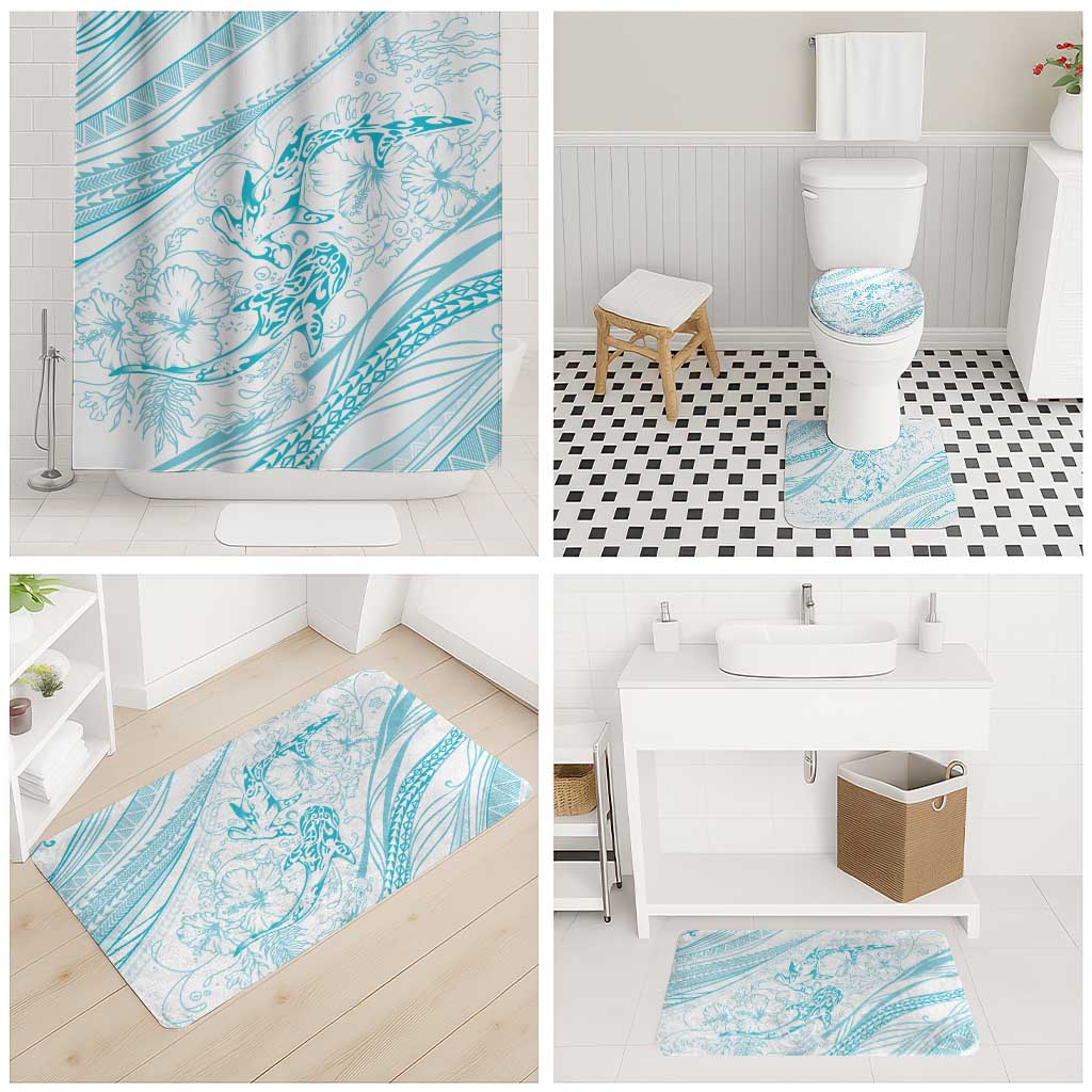 Sharks Couple Dreamy Polynesians Floral Sea Bathroom Set Turquoise - Polynesian Pride