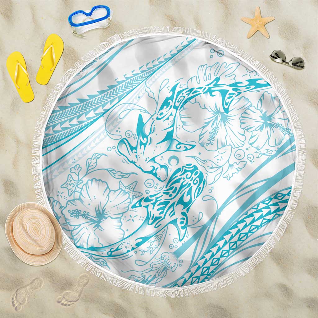 Sharks Couple Dreamy Polynesians Floral Sea Beach Blanket Turquoise - Polynesian Pride