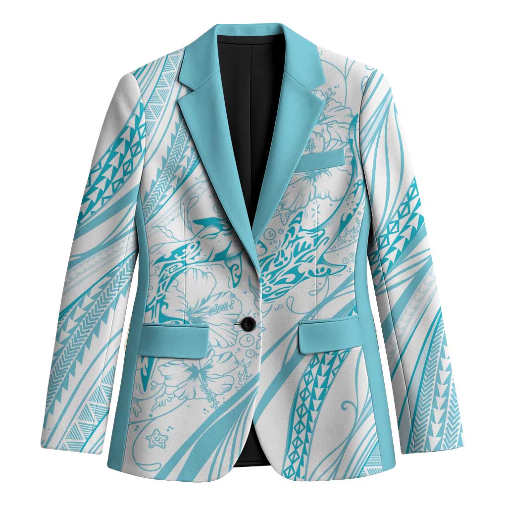 Sharks Couple Dreamy Polynesians Floral Sea Blazer Turquoise LT7 Unisex Turquoise - Polynesian Pride