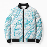 Sharks Couple Dreamy Polynesians Floral Sea Bomber Puffer Jacket Turquoise LT7 Unisex Turquoise - Polynesian Pride