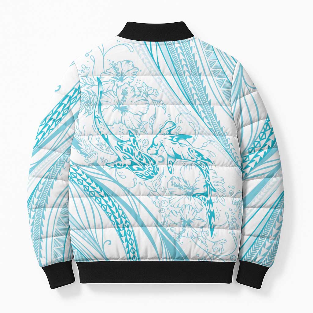 Sharks Couple Dreamy Polynesians Floral Sea Bomber Puffer Jacket Turquoise LT7 - Polynesian Pride