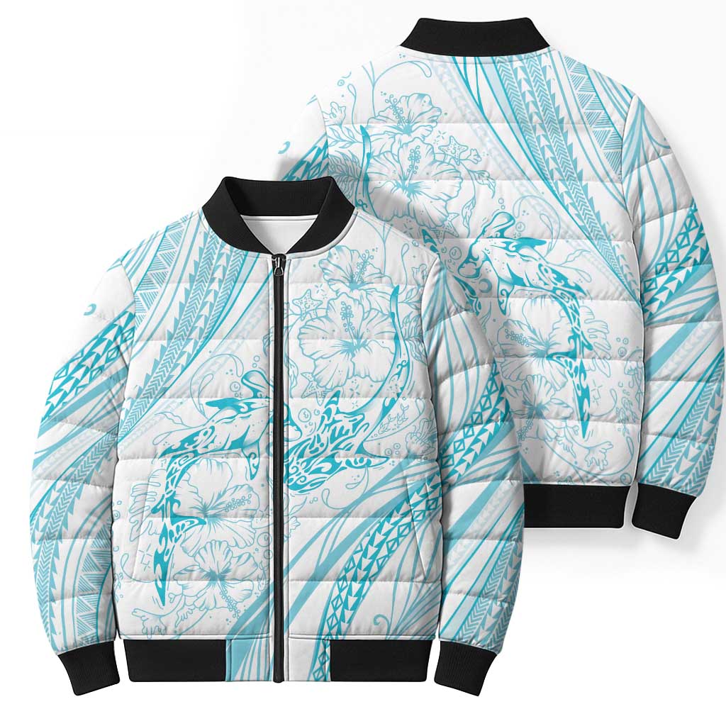 Sharks Couple Dreamy Polynesians Floral Sea Bomber Puffer Jacket Turquoise LT7 - Polynesian Pride