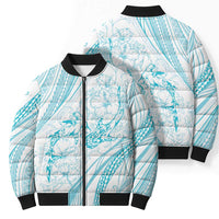 Sharks Couple Dreamy Polynesians Floral Sea Bomber Puffer Jacket Turquoise LT7 - Polynesian Pride