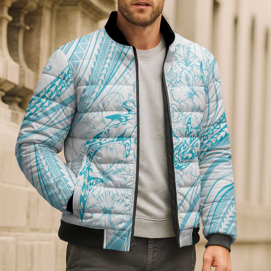 Sharks Couple Dreamy Polynesians Floral Sea Bomber Puffer Jacket Turquoise LT7 - Polynesian Pride