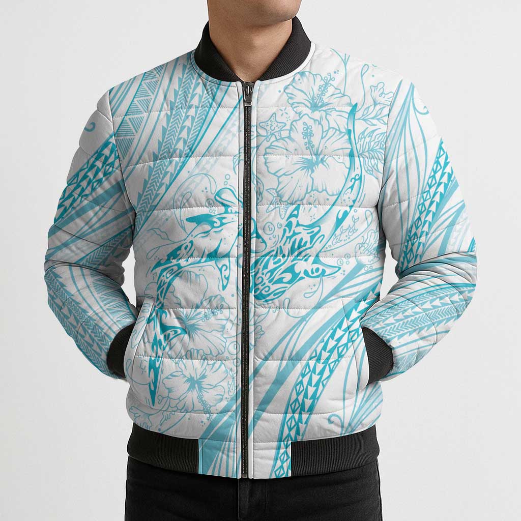 Sharks Couple Dreamy Polynesians Floral Sea Bomber Puffer Jacket Turquoise LT7 - Polynesian Pride