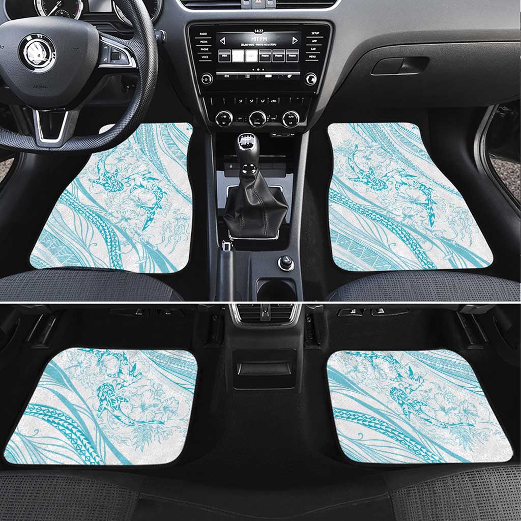 Sharks Couple Dreamy Polynesians Floral Sea Car Mats Turquoise LT7 Set 4pcs Turquoise - Polynesian Pride
