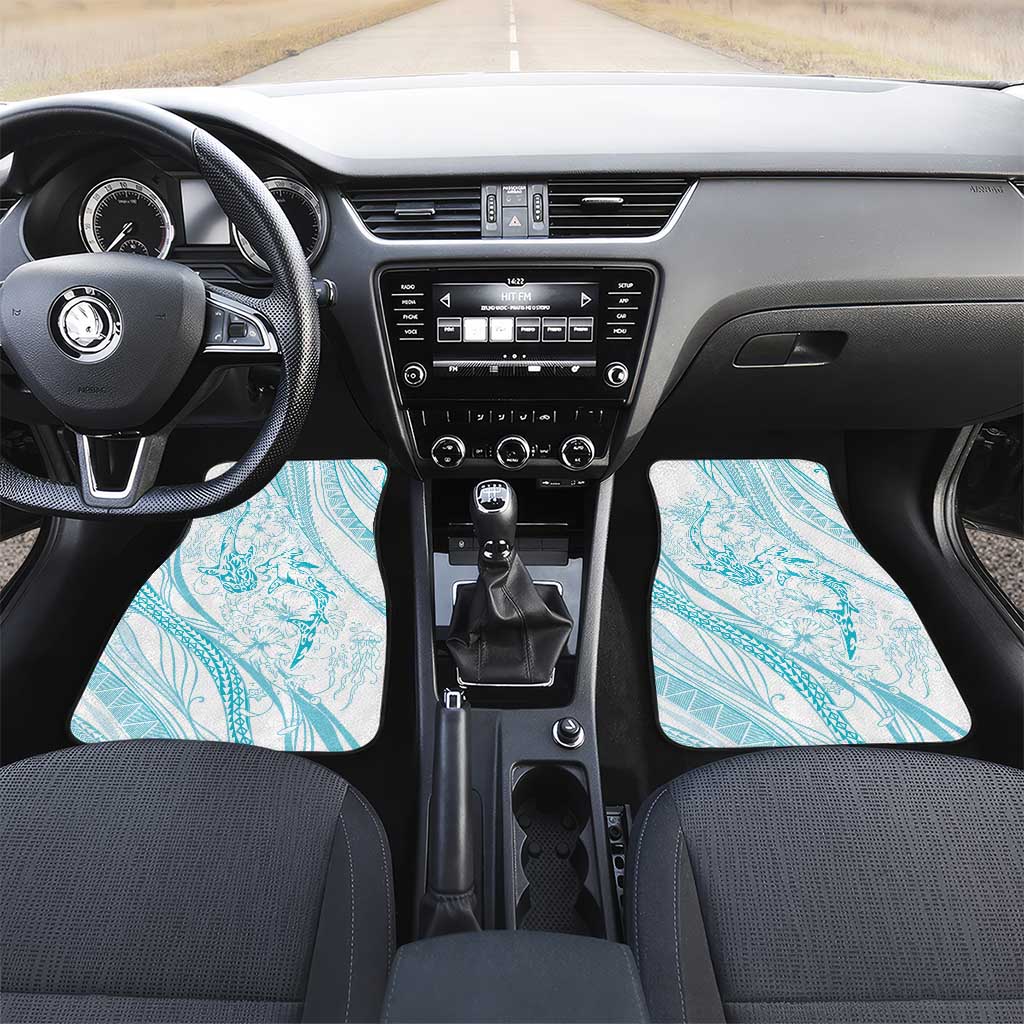 Sharks Couple Dreamy Polynesians Floral Sea Car Mats Turquoise LT7 Set 2pcs - Front Turquoise - Polynesian Pride