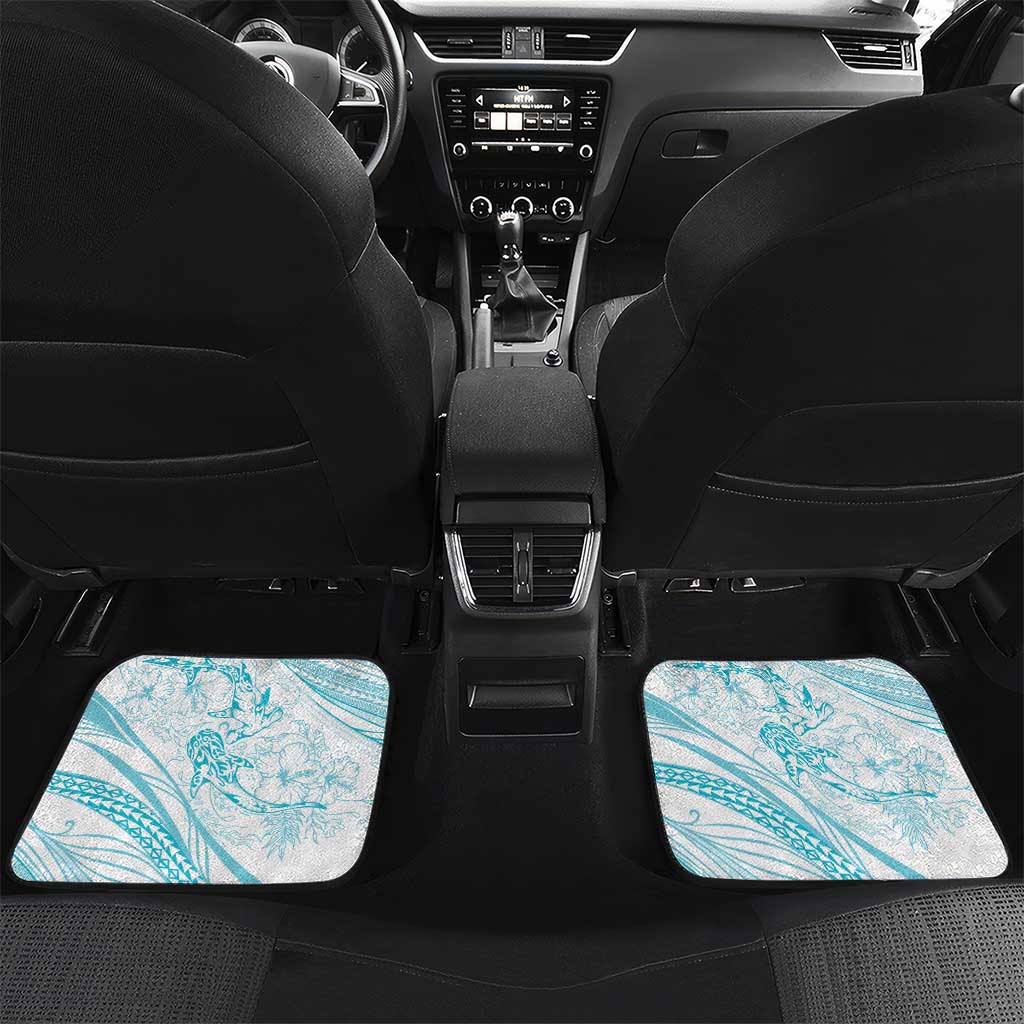 Sharks Couple Dreamy Polynesians Floral Sea Car Mats Turquoise LT7 Set 2pcs - Back Turquoise - Polynesian Pride