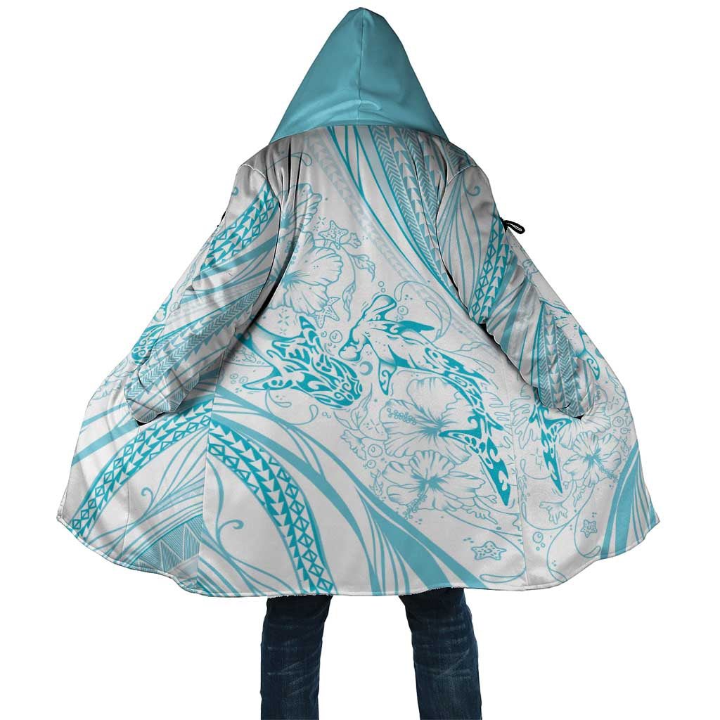 Sharks Couple Dreamy Polynesians Floral Sea Cloak Turquoise - Polynesian Pride