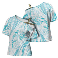 Sharks Couple Dreamy Polynesians Floral Sea Cross Shoulder Shirt Turquoise LT7 - Polynesian Pride