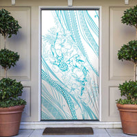 Sharks Couple Dreamy Polynesians Floral Sea Door Cover Turquoise LT7 Turquoise - Polynesian Pride