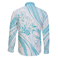 Sharks Couple Dreamy Polynesians Floral Sea Family Matching Tank Maxi Dress and Hawaiian Shirt Turquoise - Polynesian Pride