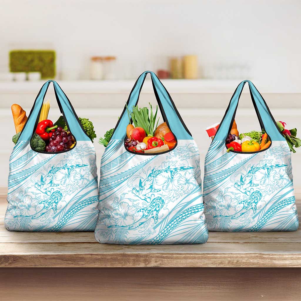 Sharks Couple Dreamy Polynesians Floral Sea Grocery Bag Turquoise LT7 3-pack One Size Turquoise - Polynesian Pride