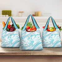 Sharks Couple Dreamy Polynesians Floral Sea Grocery Bag Turquoise LT7 3-pack One Size Turquoise - Polynesian Pride
