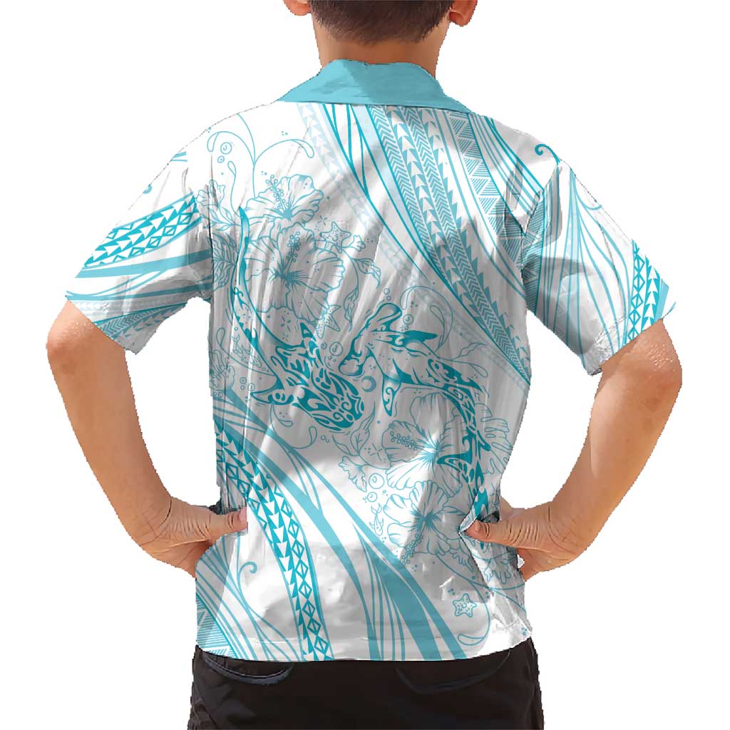 Sharks Couple Dreamy Polynesians Floral Sea Hawaiian Shirt Turquoise - Polynesian Pride