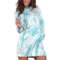 Sharks Couple Dreamy Polynesians Floral Sea Hoodie Dress Turquoise LT7 Turquoise - Polynesian Pride