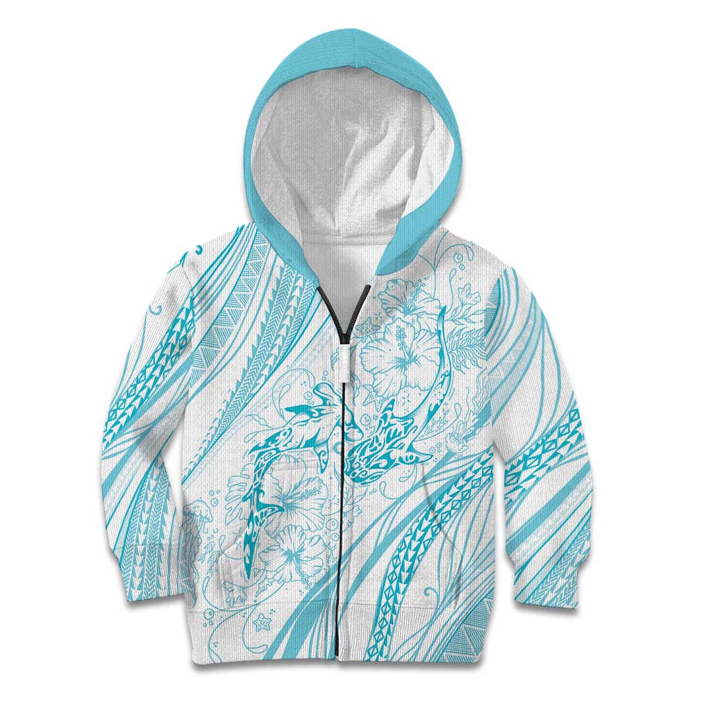 Sharks Couple Dreamy Polynesians Floral Sea Kid Hoodie Turquoise - Polynesian Pride