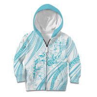 Sharks Couple Dreamy Polynesians Floral Sea Kid Hoodie Turquoise - Polynesian Pride