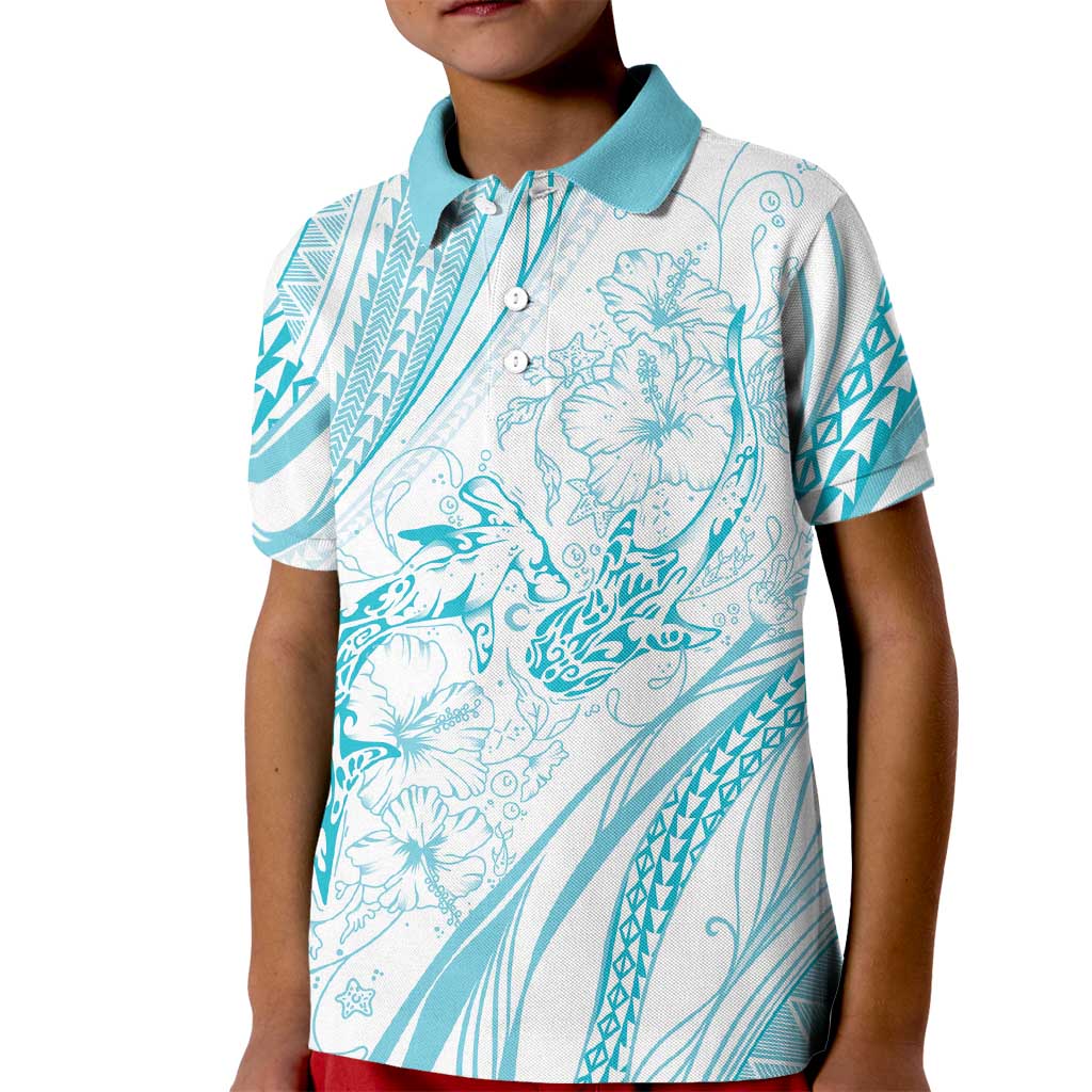 Sharks Couple Dreamy Polynesians Floral Sea Kid Polo Shirt Turquoise - Polynesian Pride