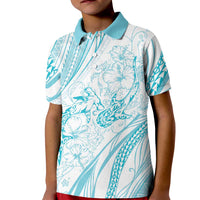 Sharks Couple Dreamy Polynesians Floral Sea Kid Polo Shirt Turquoise LT7 Kid Turquoise - Polynesian Pride