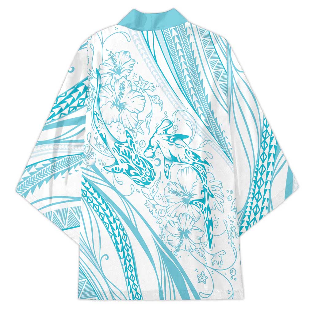 Sharks Couple Dreamy Polynesians Floral Sea Kimono Turquoise LT7 - Polynesian Pride