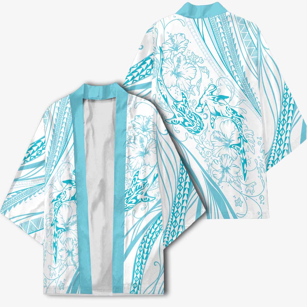 Sharks Couple Dreamy Polynesians Floral Sea Kimono Turquoise LT7 - Polynesian Pride