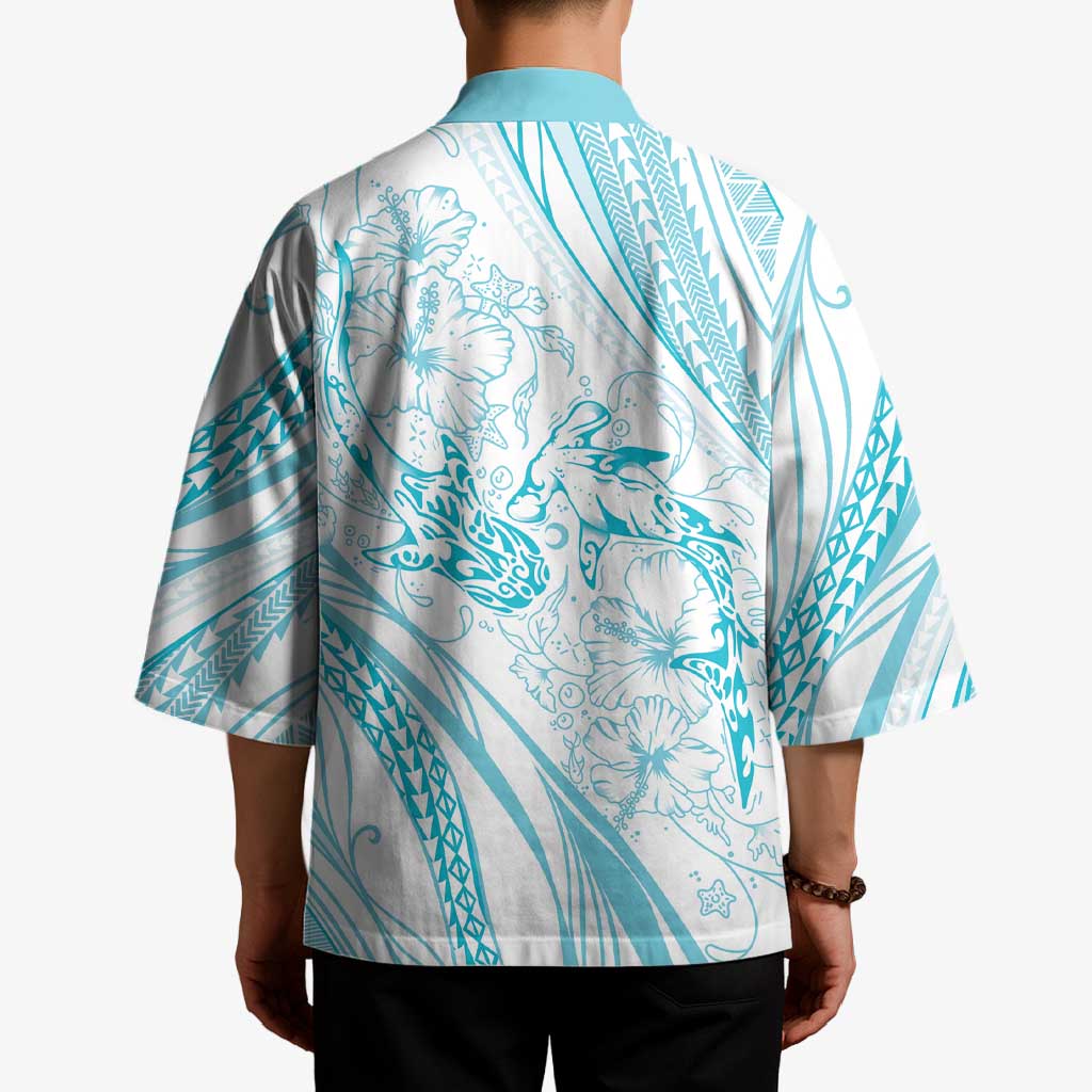Sharks Couple Dreamy Polynesians Floral Sea Kimono Turquoise LT7 - Polynesian Pride