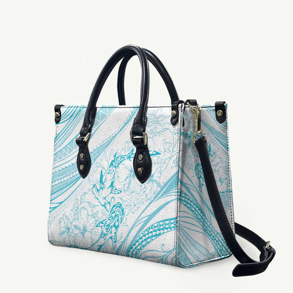 Sharks Couple Dreamy Polynesians Floral Sea Leather Bag Turquoise LT7 Turquoise - Polynesian Pride