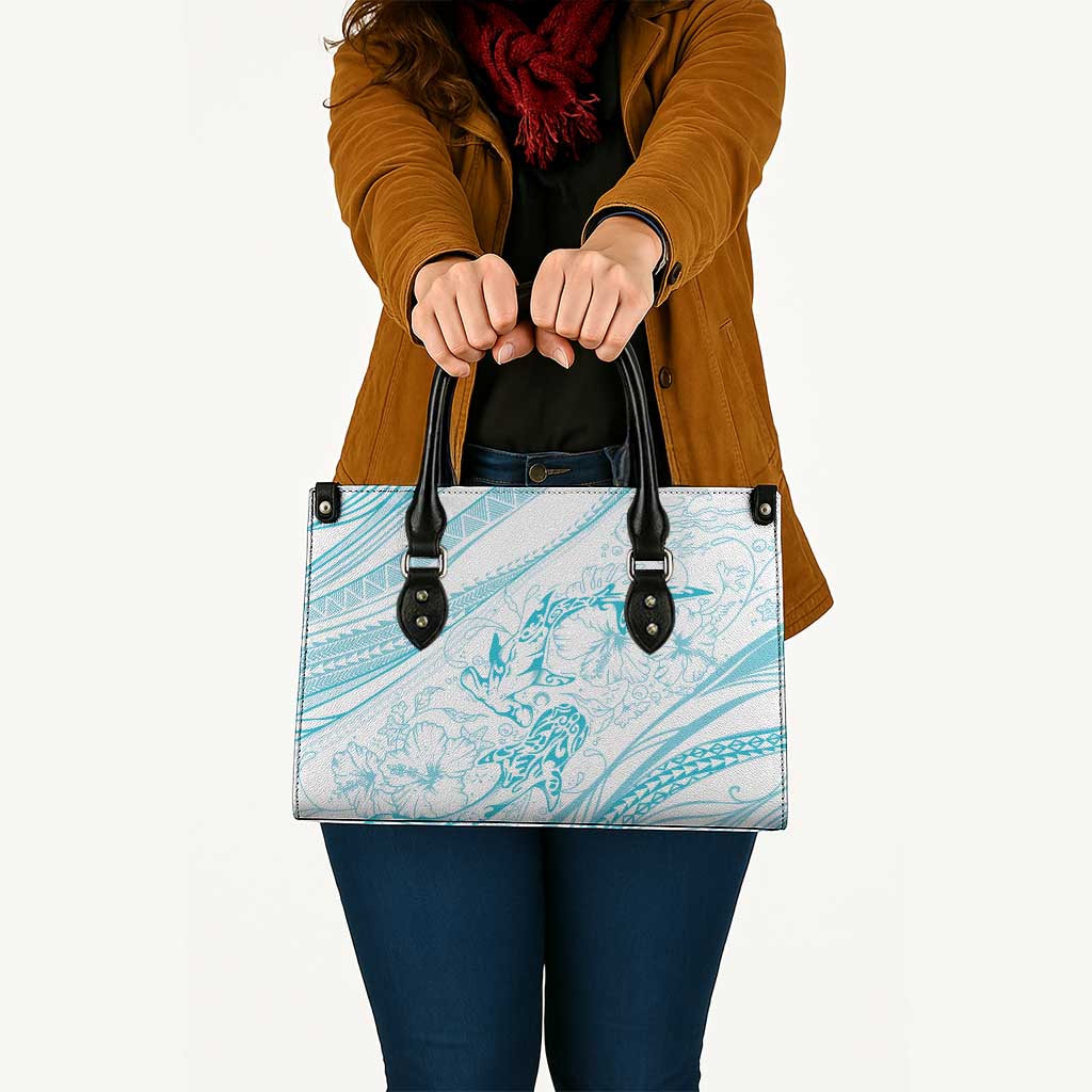 Sharks Couple Dreamy Polynesians Floral Sea Leather Bag Turquoise LT7 - Polynesian Pride