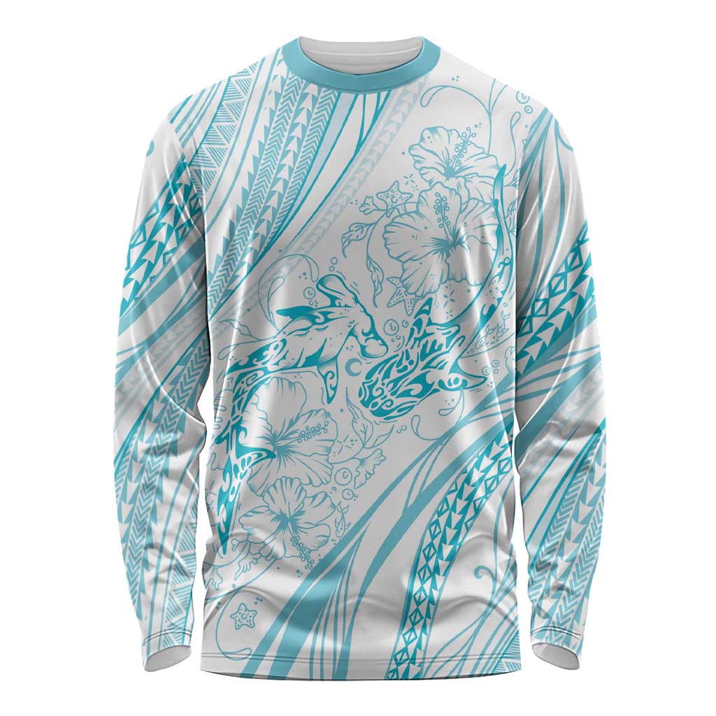 Sharks Couple Dreamy Polynesians Floral Sea Long Sleeve Shirt Turquoise LT7 Unisex Turquoise - Polynesian Pride