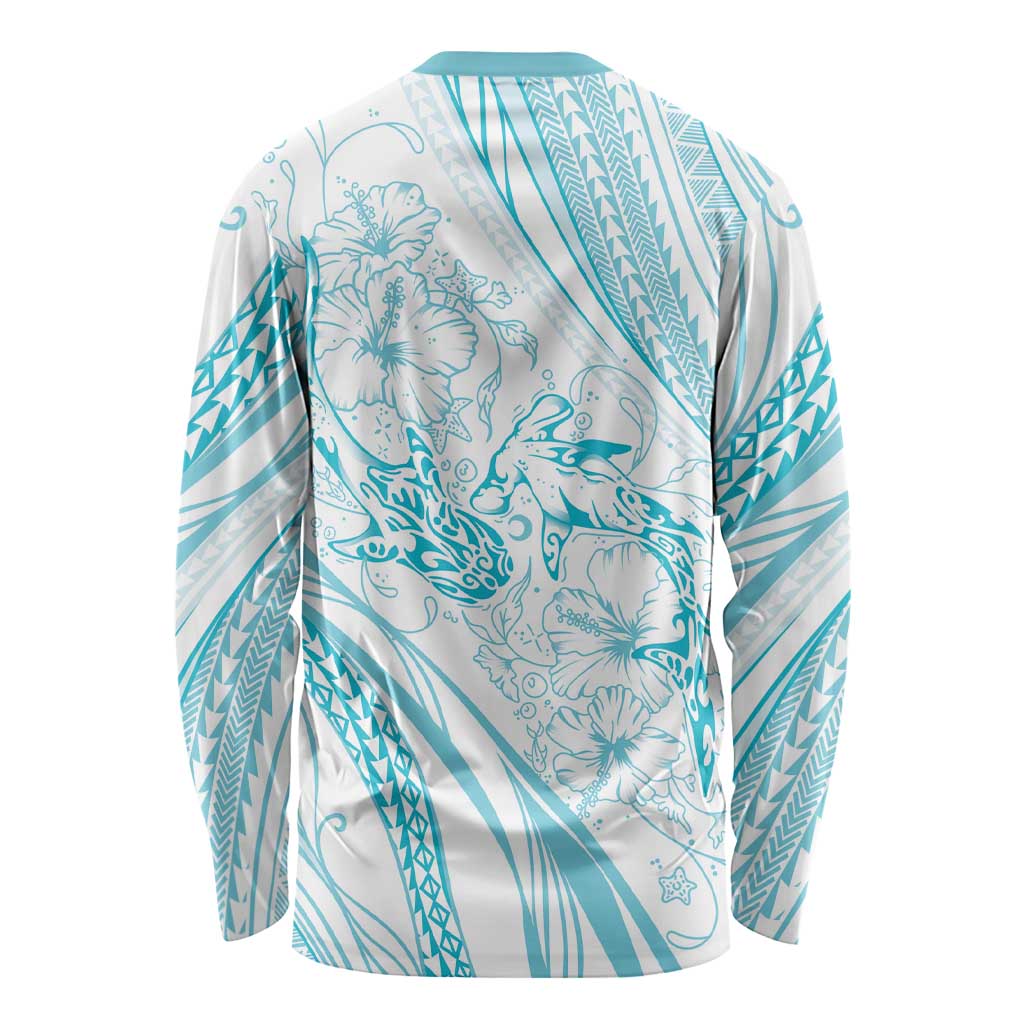 Sharks Couple Dreamy Polynesians Floral Sea Long Sleeve Shirt Turquoise LT7 - Polynesian Pride
