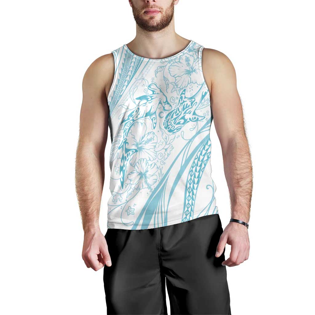 Sharks Couple Dreamy Polynesians Floral Sea Men Tank Top Turquoise LT7 - Polynesian Pride